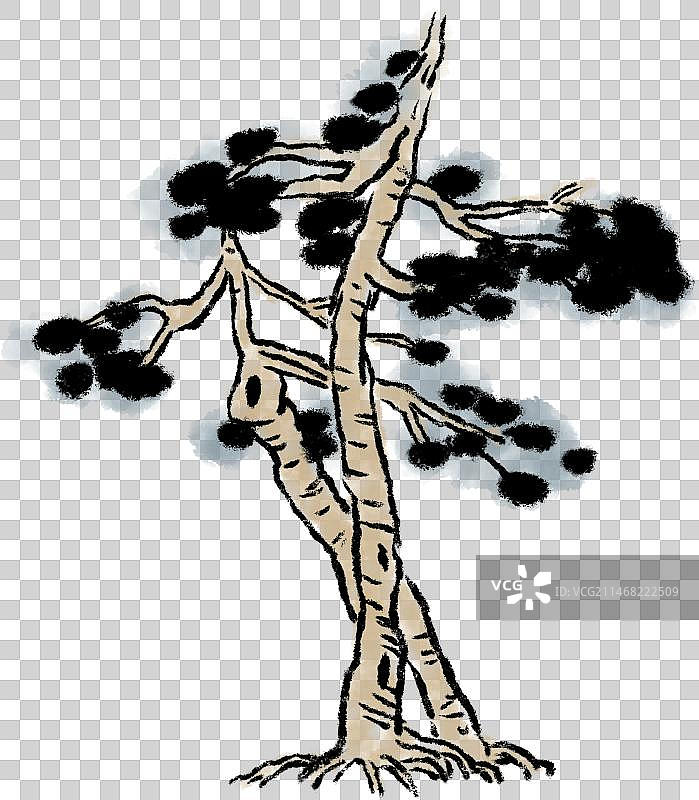 秋冬季节枯树中国画元素图片素材