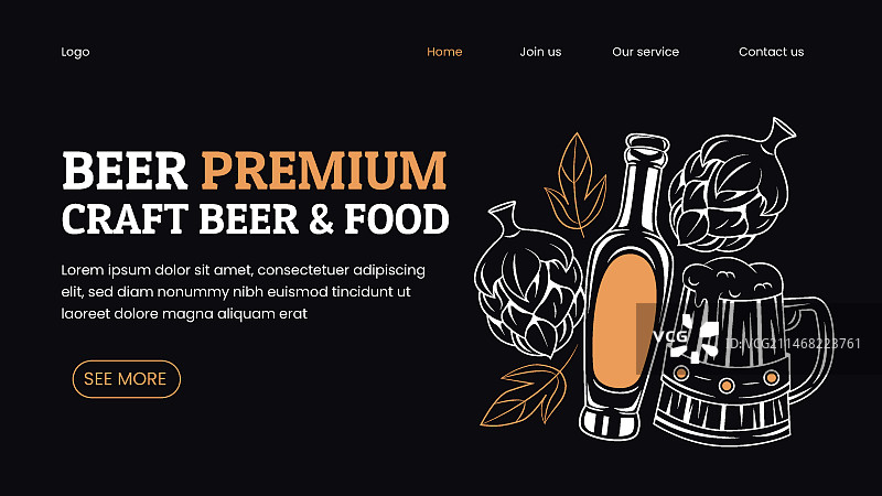 手绘啤酒吧着陆页图片素材