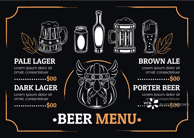 手绘啤酒吧菜单设计图片素材