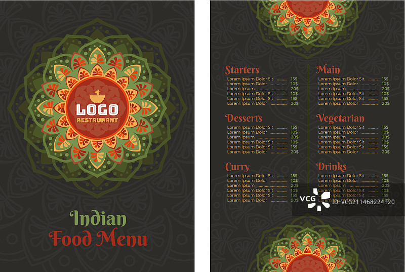 手绘扁平风格印度菜单模板图片素材
