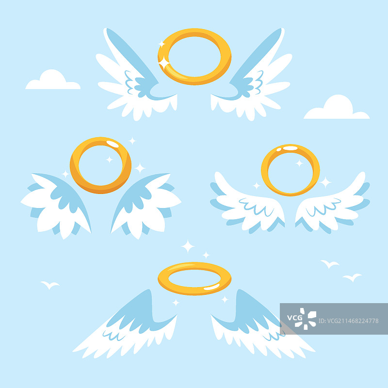 手绘天使光环元素合集图片素材