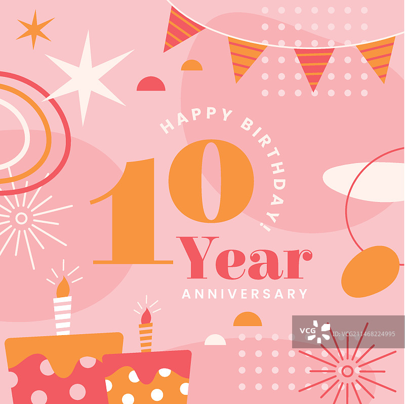 手绘10周年纪念贺卡图片素材