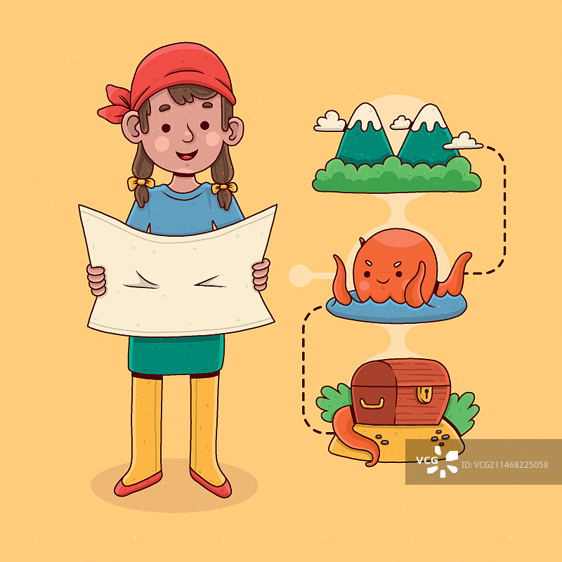 手绘扁平风格寻宝游戏插画图片素材