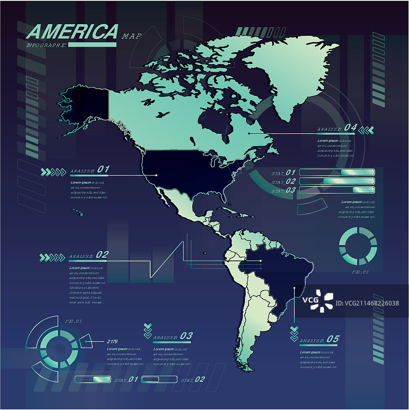 扁平风格美国霓虹地图信息图图片素材