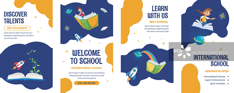 扁平风格简约国际学校模板图片素材