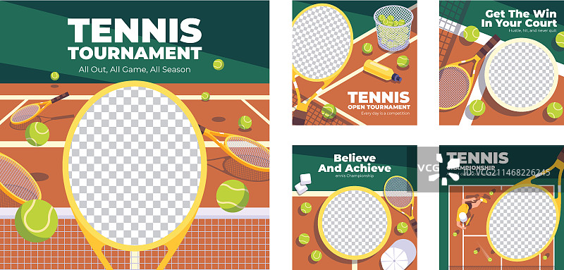 扁平风格网球Instagram帖子合集图片素材