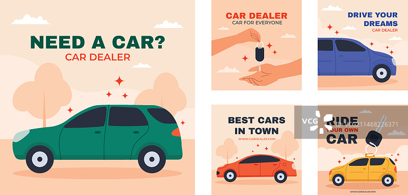 扁平风汽车经销商Instagram帖子合集图片素材