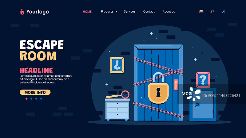 扁平密室逃脱着陆页模板图片素材