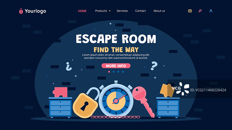 扁平密室逃脱着陆页模板图片素材