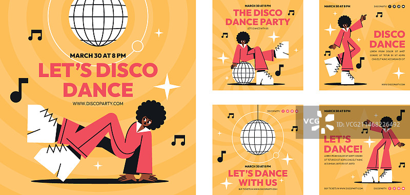 扁平风格复古迪斯科派对模板图片素材