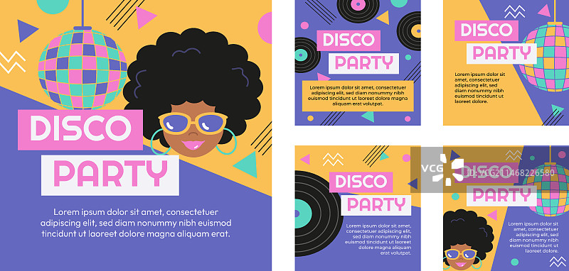 手绘扁平风格迪斯科派对模板图片素材