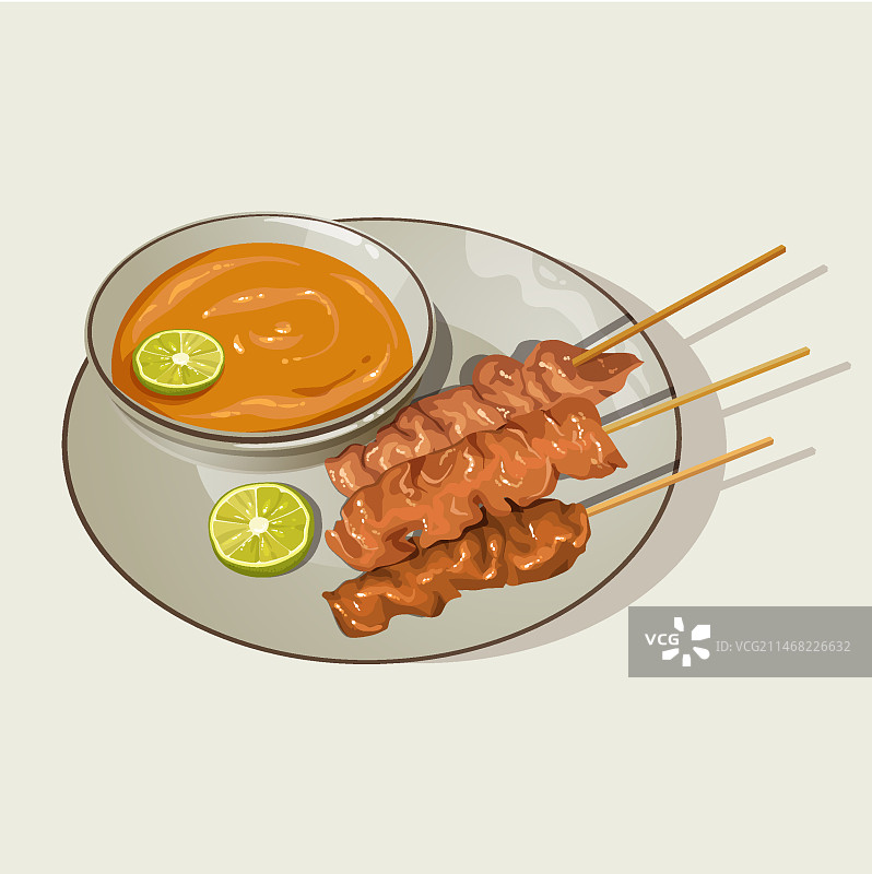 手绘沙爹肉串插画图片素材