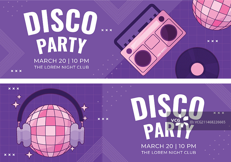 手绘扁平风格迪斯科派对模板图片素材