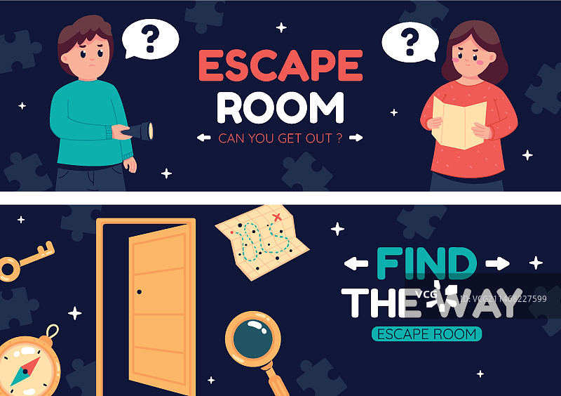 手绘密室逃脱横幅图片素材