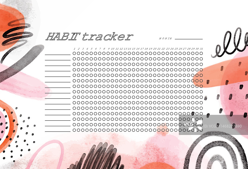带有彩绘形状的少女习惯追踪器模板图片素材