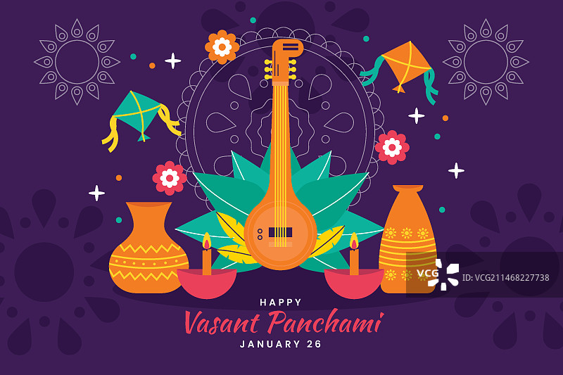 瓦桑特·潘查米节扁平风格插画图片素材