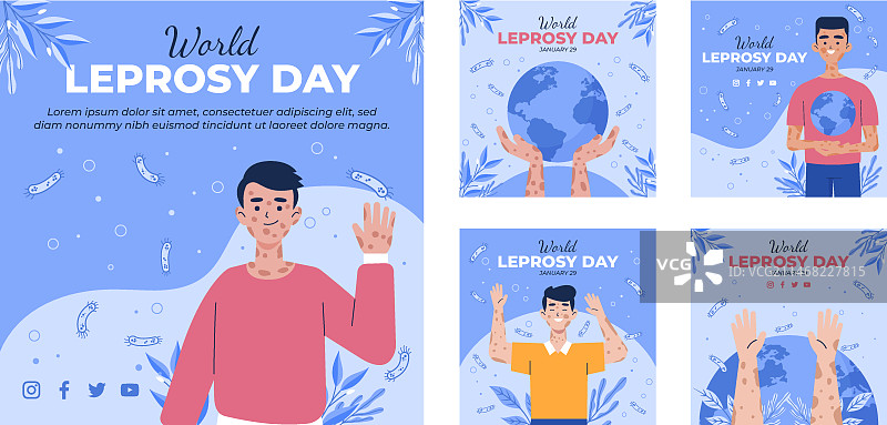世界麻风病日扁平风Instagram帖子合集图片素材