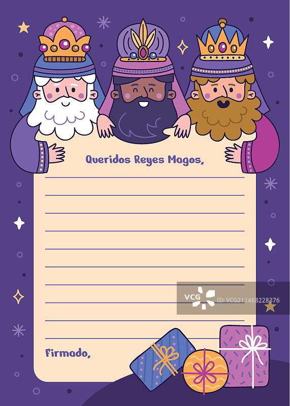 手绘东方三博士信件模板图片素材