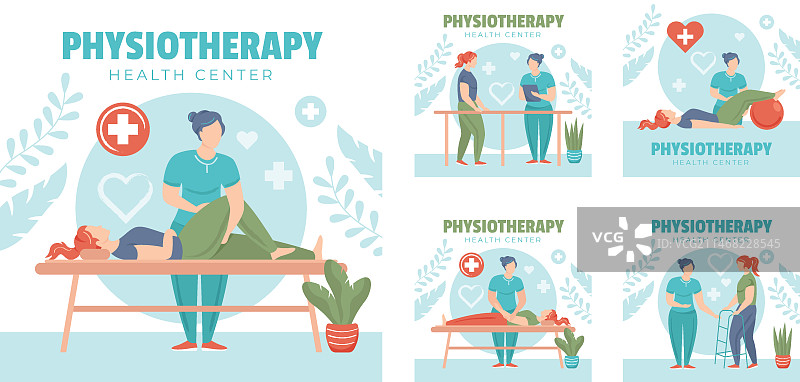 扁平风格理疗师Instagram帖子合集图片素材