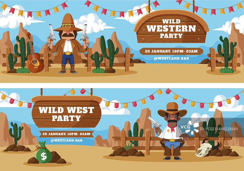 牛仔派对活动横幅套装图片素材