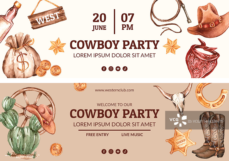 牛仔派对活动横幅套装图片素材