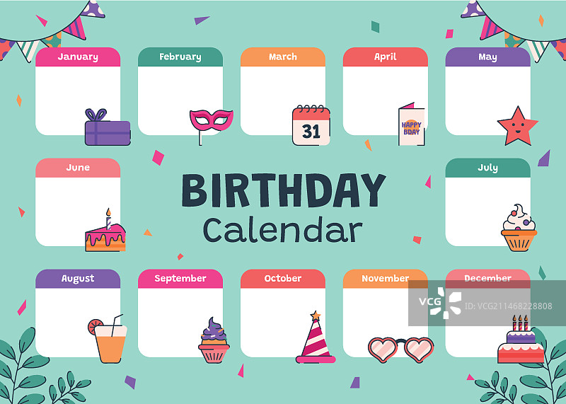 手绘生日日历模板图片素材