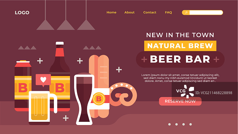 手绘啤酒吧着陆页模板图片素材