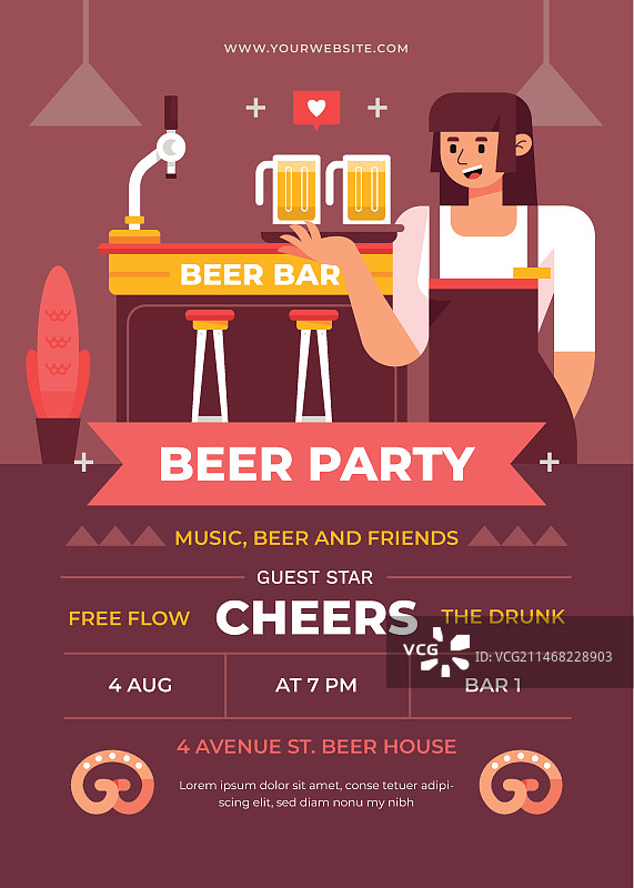 手绘啤酒吧宣传单模板图片素材