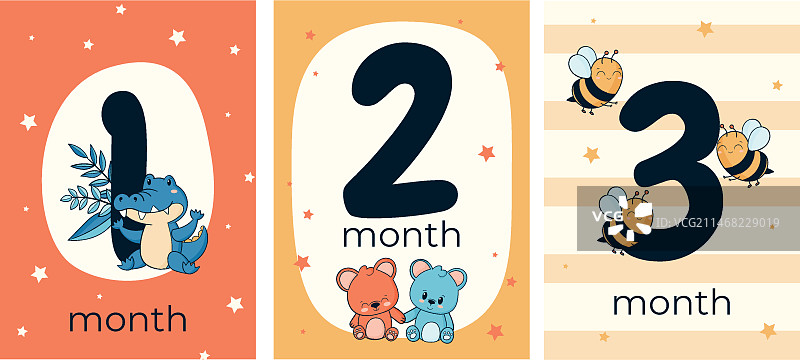 手绘婴儿里程碑卡片模板图片素材