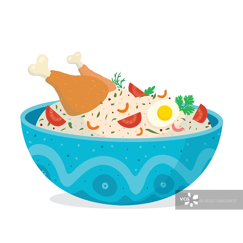 手绘鸡肉比尔亚尼饭图片素材