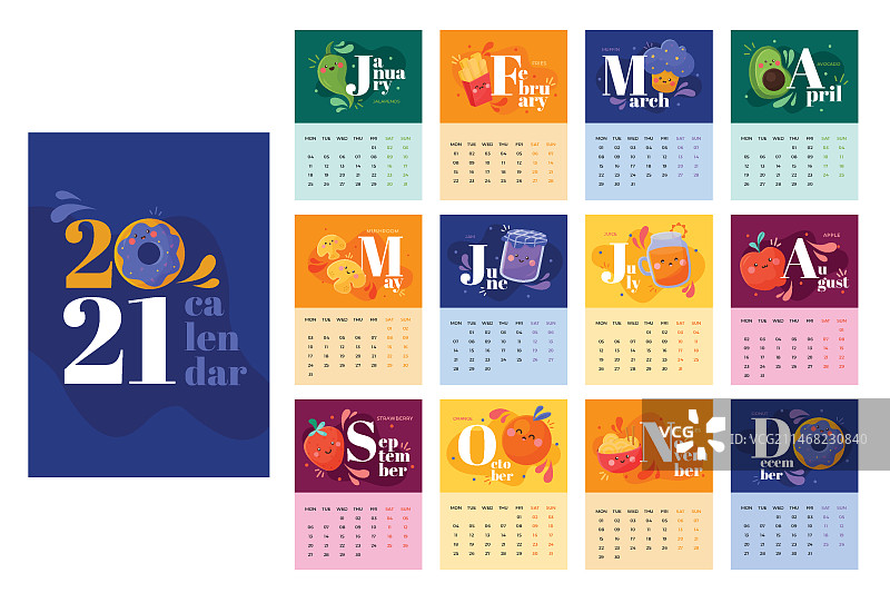 2021年日历插画模板图片素材