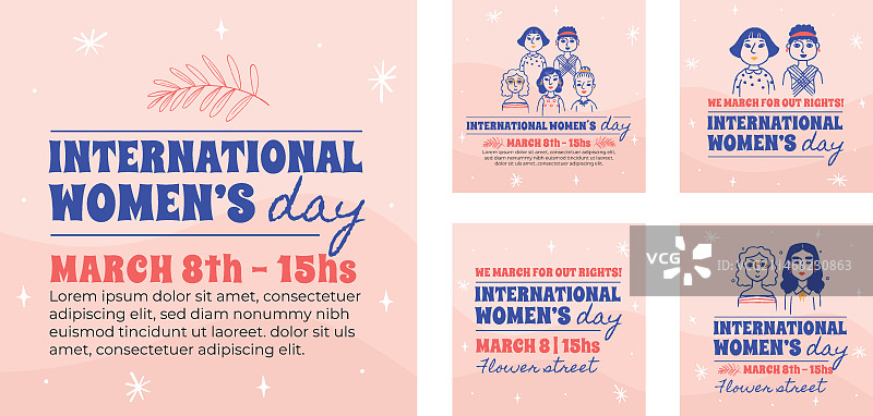 手绘国际妇女节Instagram帖子合集图片素材
