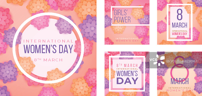 渐变国际妇女节Instagram帖子合集图片素材