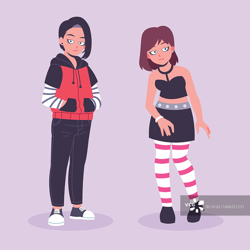 手绘EMO风格人物插画图片素材