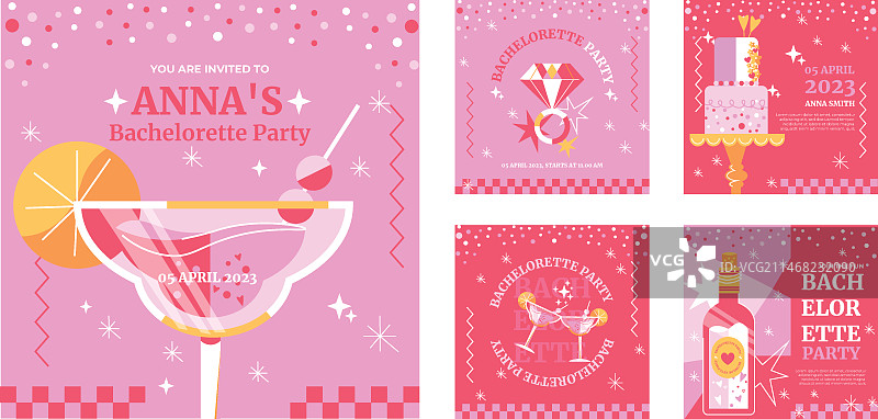 手绘单身女子派对Instagram帖子合集图片素材