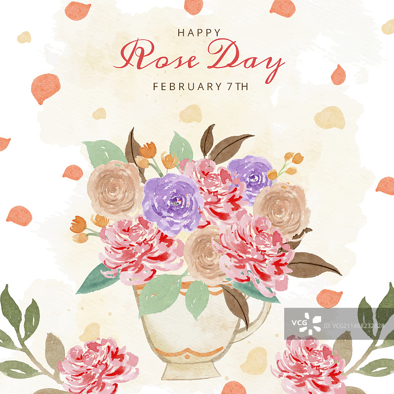 水彩玫瑰日插画图片素材
