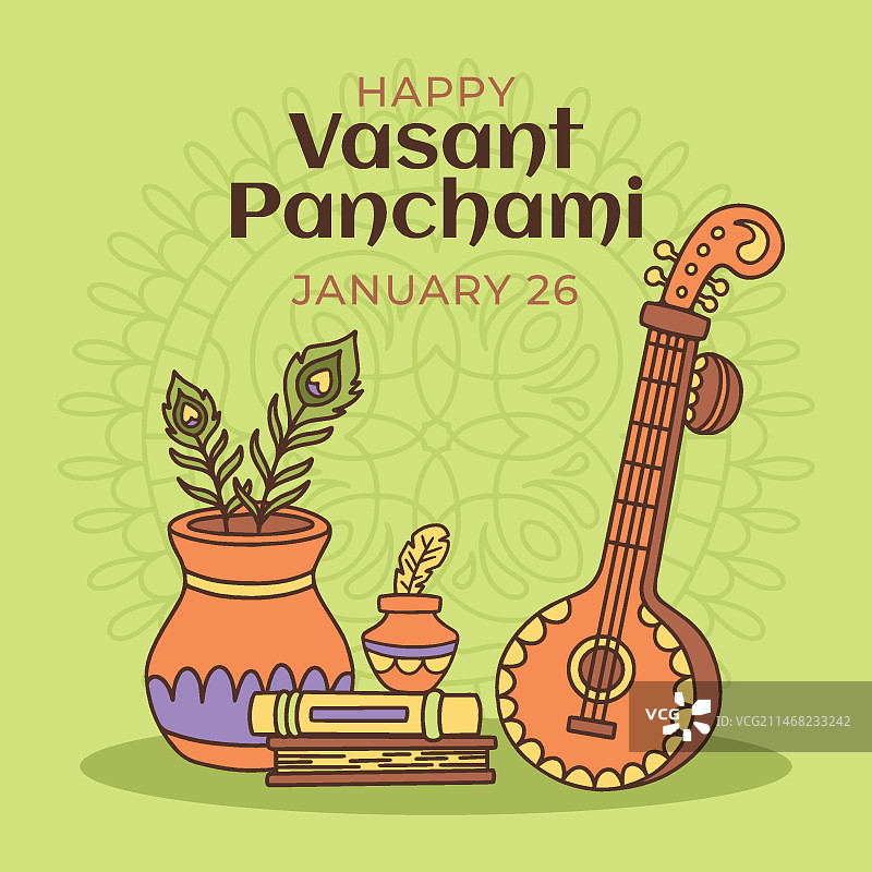 手绘瓦桑特·潘查米节插画图片素材