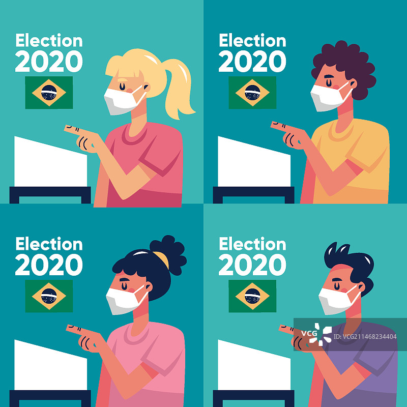 戴口罩在巴西排队投票的人群图片素材