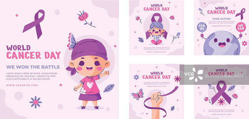 扁平风格世界癌症日Instagram帖子合集图片素材