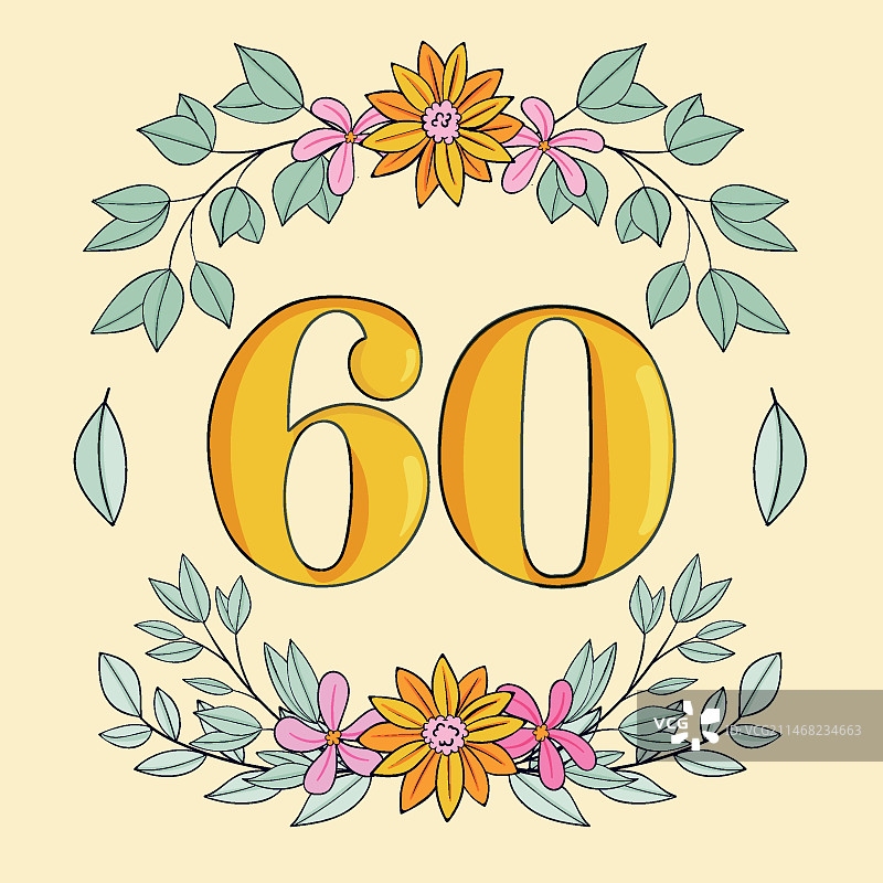手绘60周年纪念卡图片素材