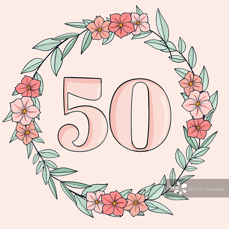 手绘50周年纪念卡片图片素材