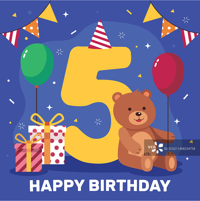 手绘扁平风5周年纪念卡片图片素材