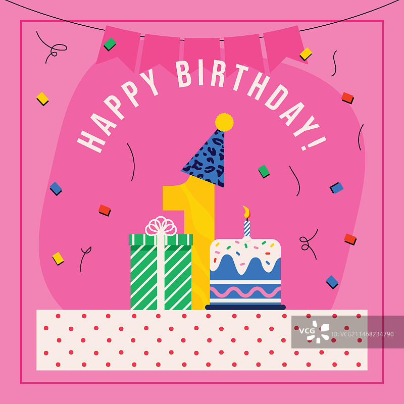 扁平风格一周年纪念卡图片素材