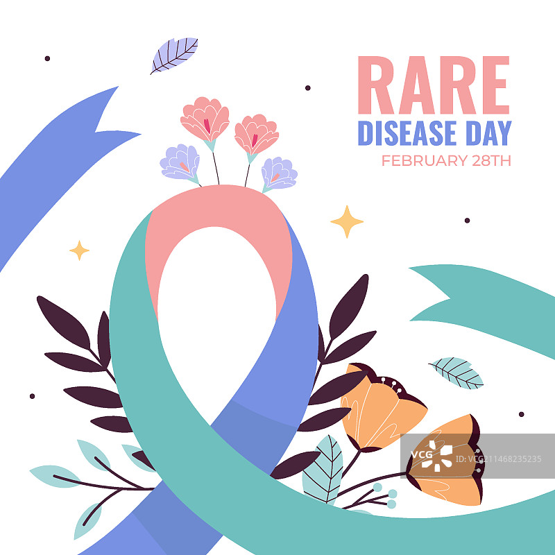 扁平风世界罕见病日鲜花丝带插画图片素材