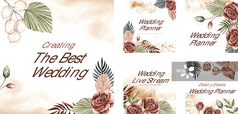 水彩婚礼策划Instagram帖子合集图片素材