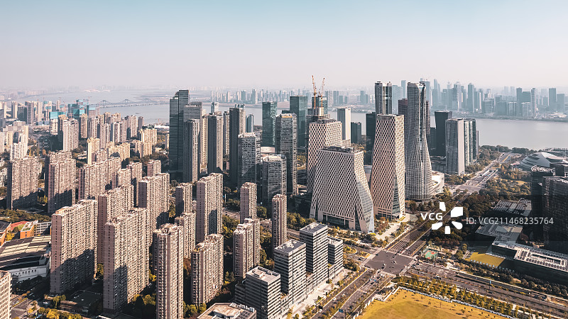 航拍杭州钱江新城CDB全景图片素材