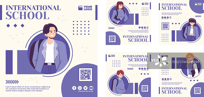 扁平风格国际学校Instagram帖子图片素材