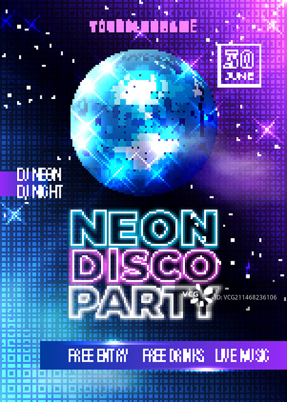 逼真霓虹迪斯科派对海报模板图片素材