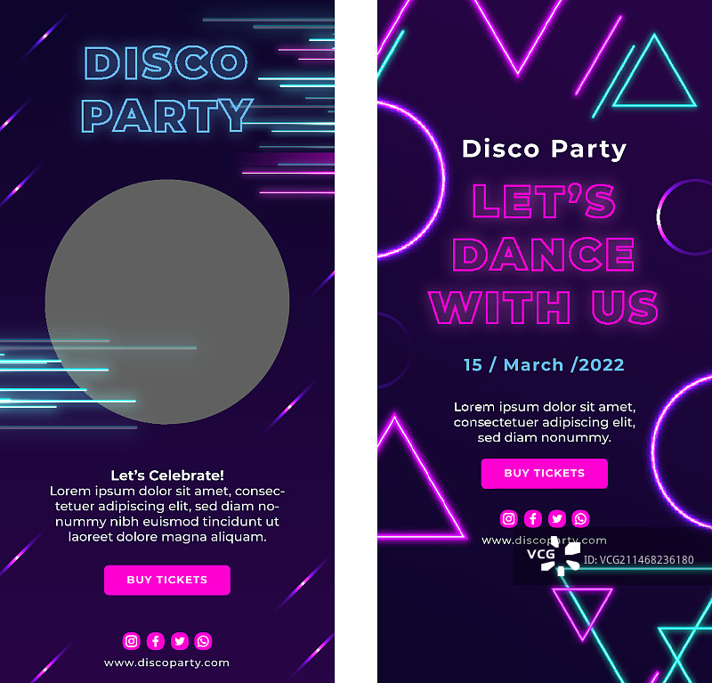 逼真的霓虹迪斯科派对竖版banner图片素材