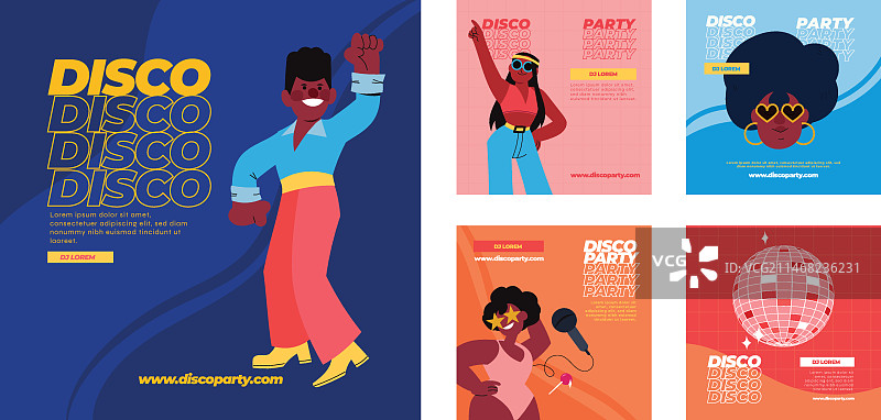 手绘迪斯科派对Instagram帖子合集图片素材